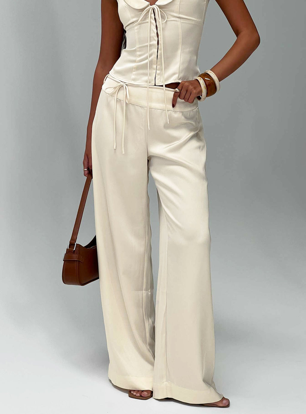 Aubrette Satin Tie Pants Cream