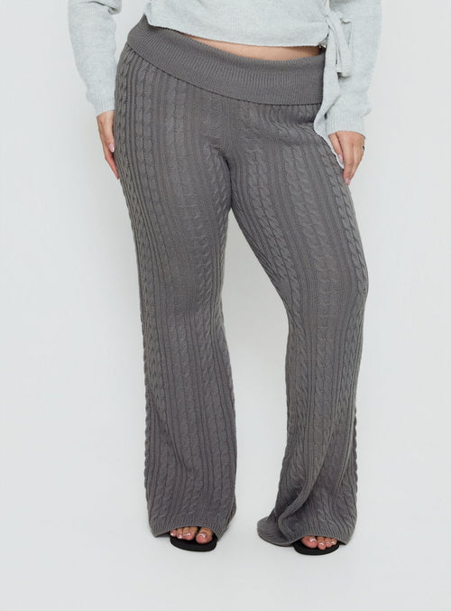 Baleigh Cable Knit Foldover Pants Grey Curve