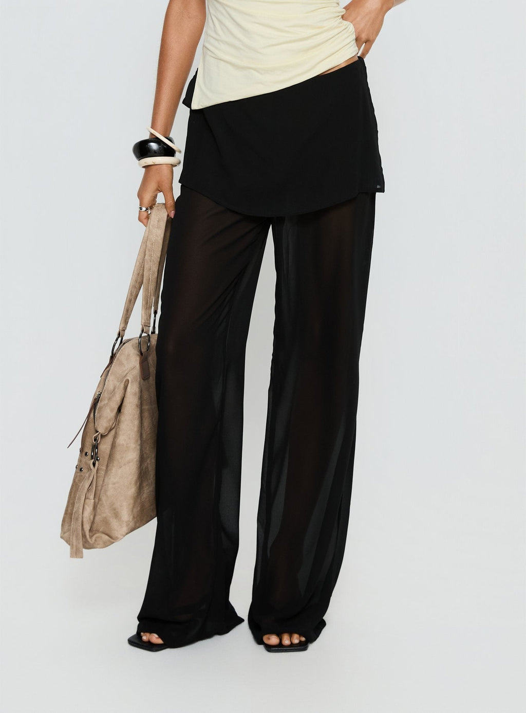 Jaedon Chiffon Layered Pants Black