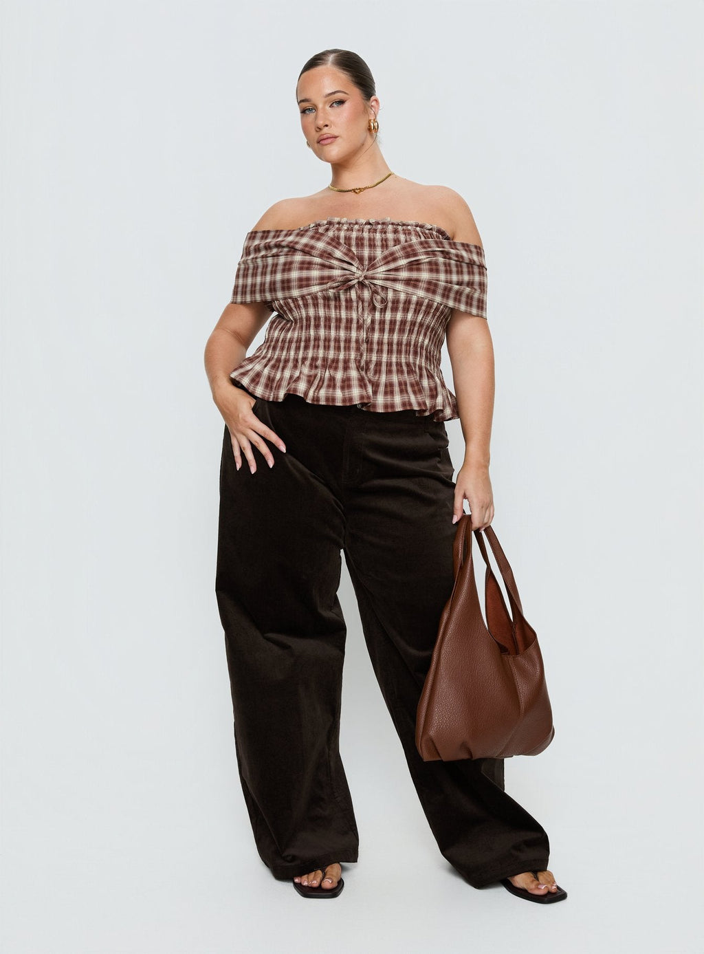 Kenza Wide Leg Corduroy Pant Brown Curve
