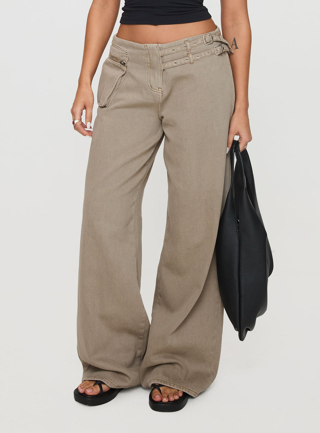 Paltrow Mid Rise Wide Leg Cargo Jeans Washed Brown Petite