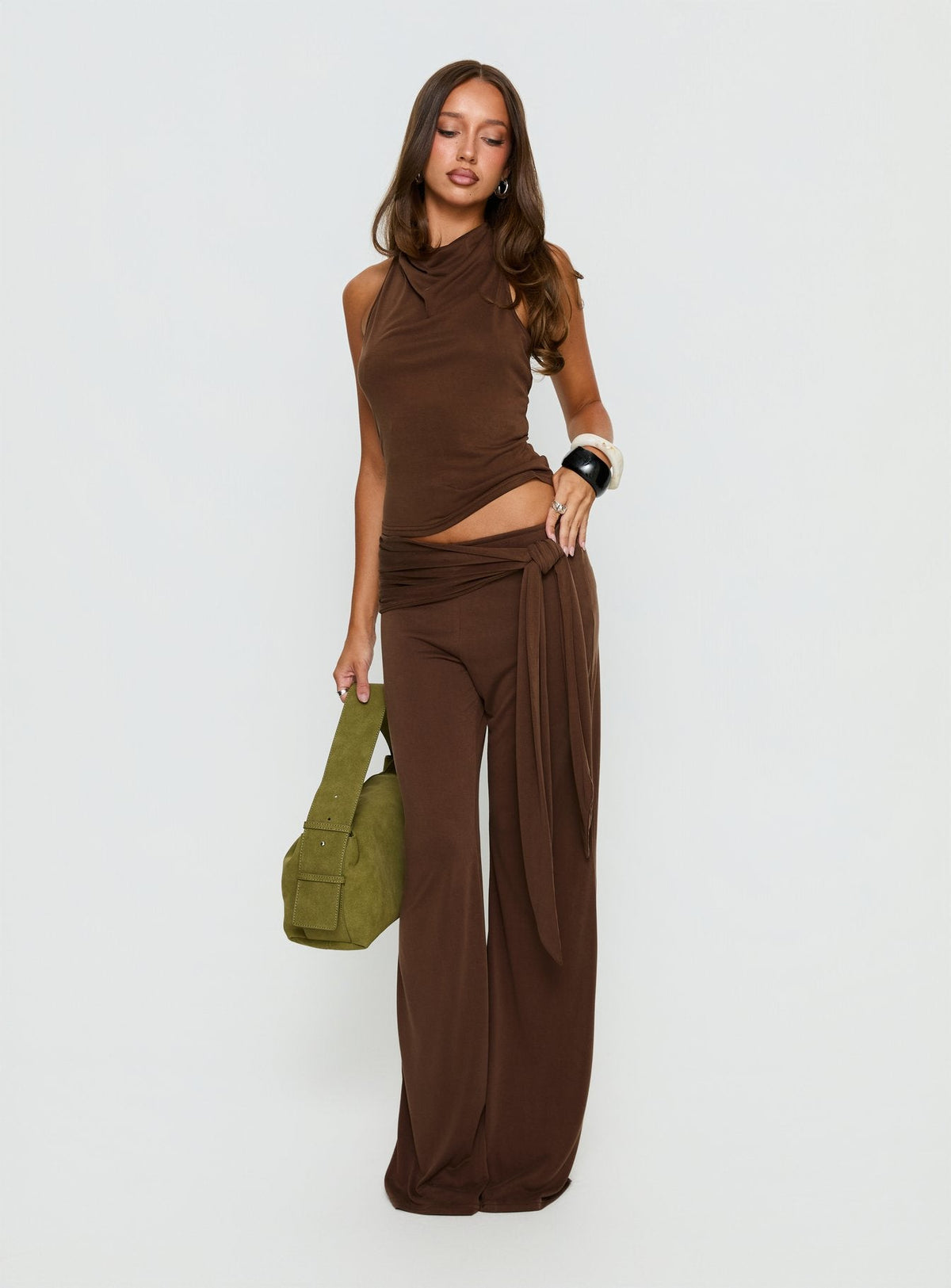 Katiana Wrap Jersey Pants Brown
