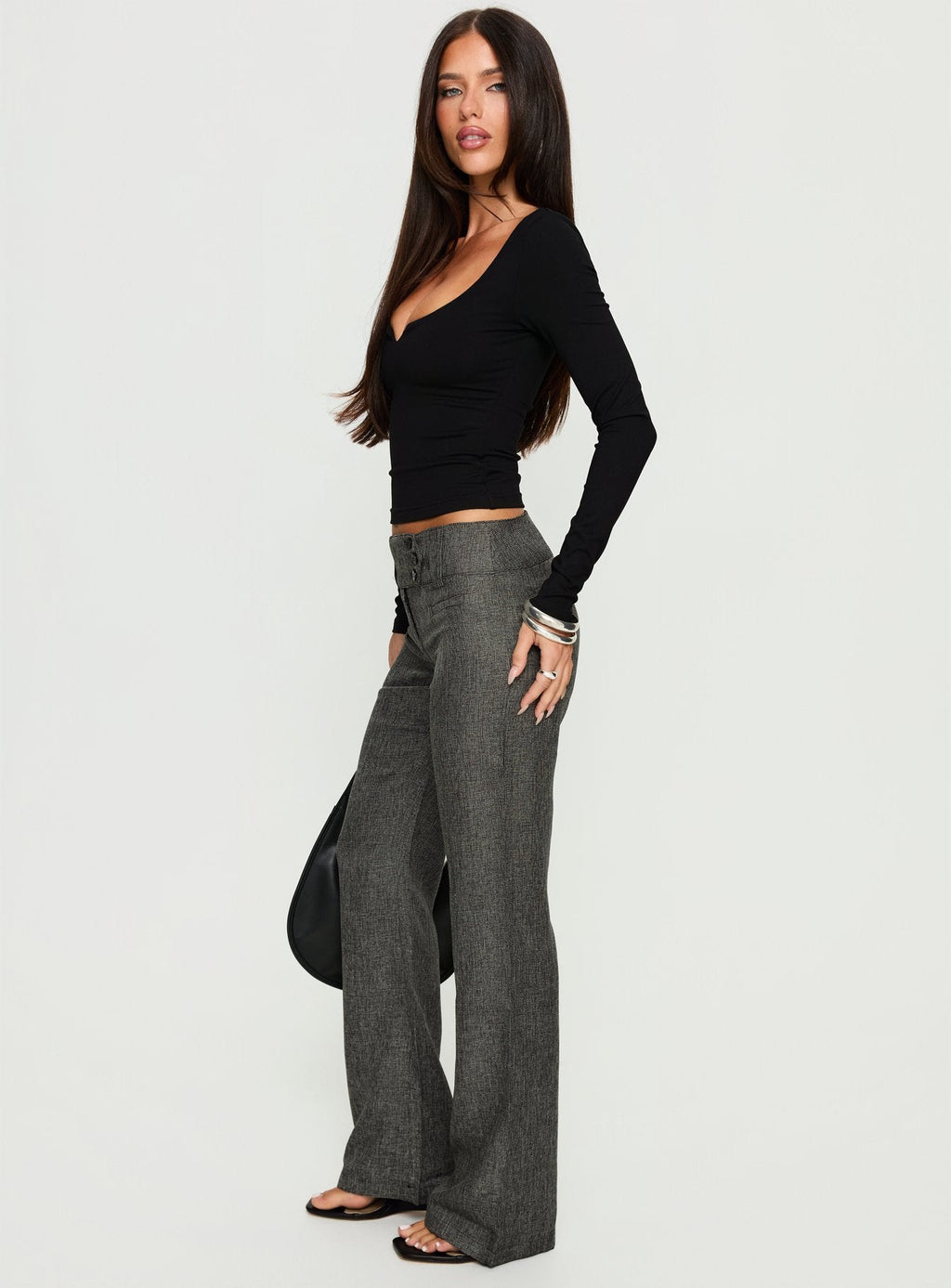 Karola Asymmetrical Buckle Pants Grey