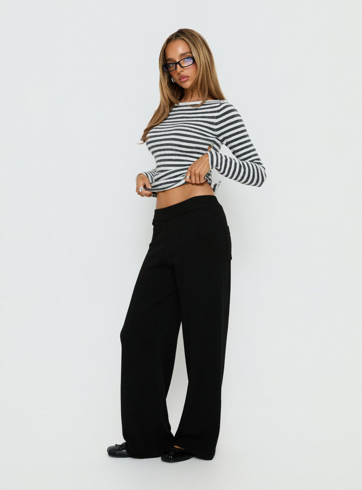 Bekki Wide Leg Knit Pant Black