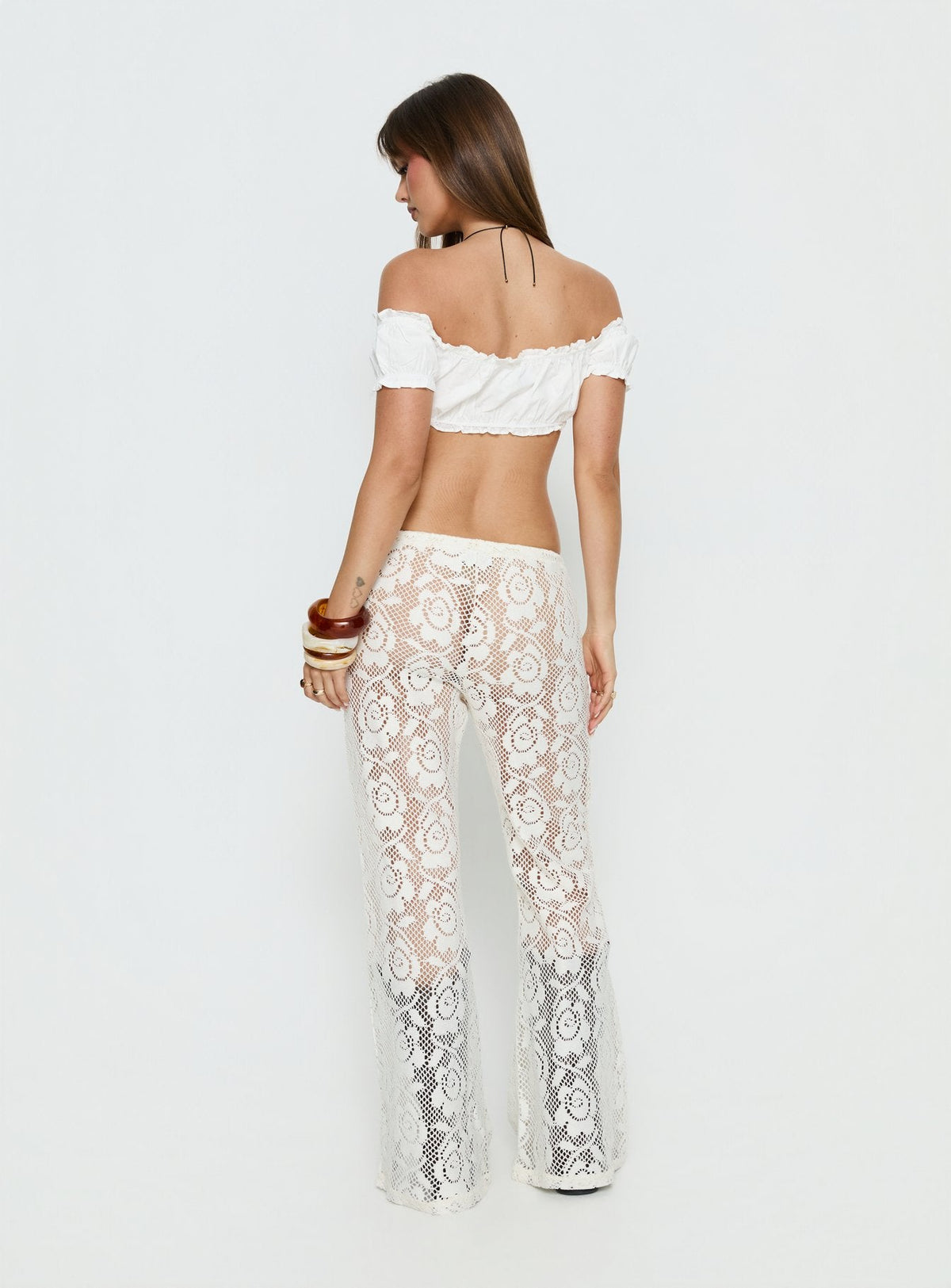 Rosadonna Lace Flare Pants Cream