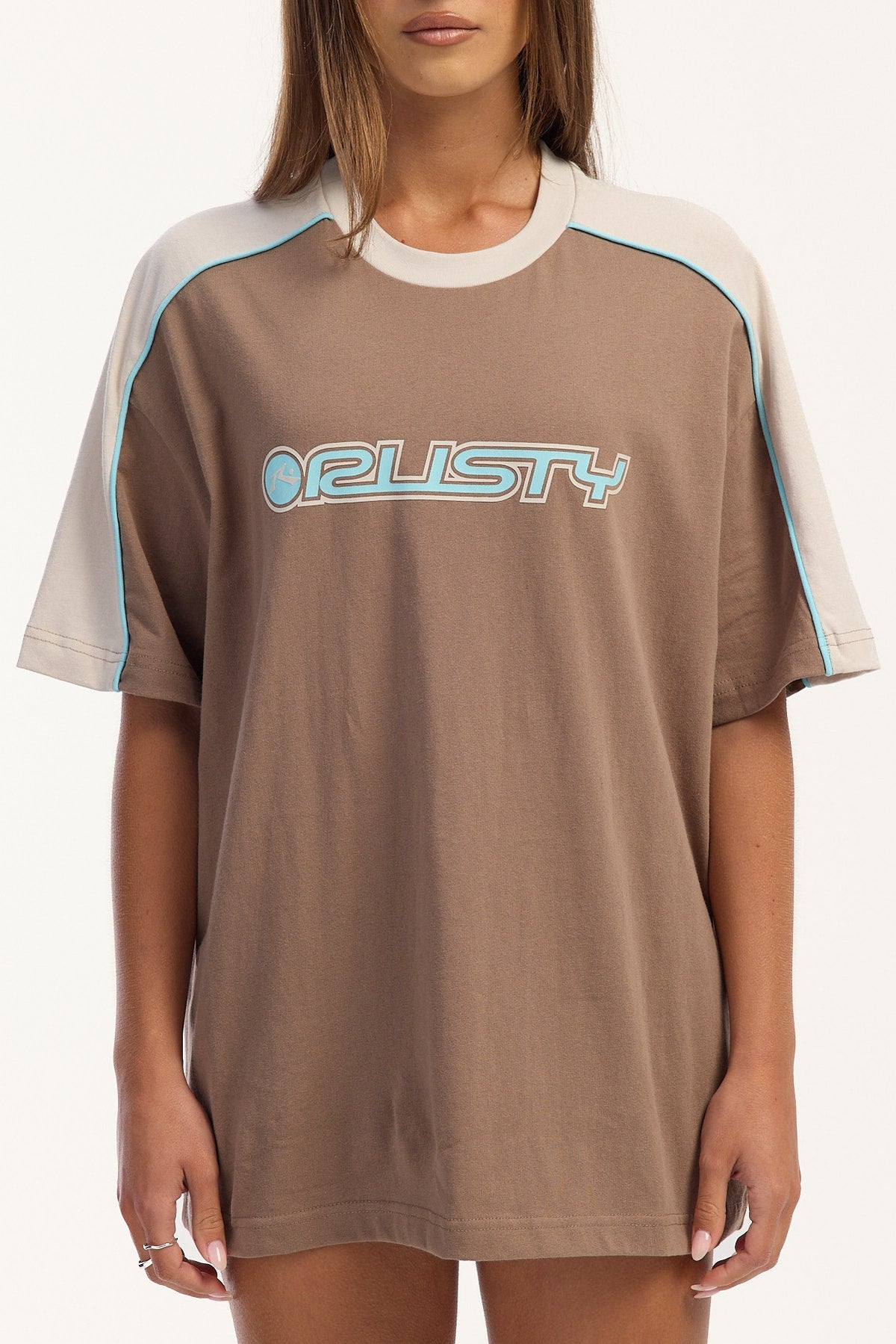 Rusty Timmy Target 220 Oversize Tee Mushroom/Aqua