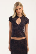 Luck + Trouble Zuri Keyhole Short Sleeve Top Animal Print
