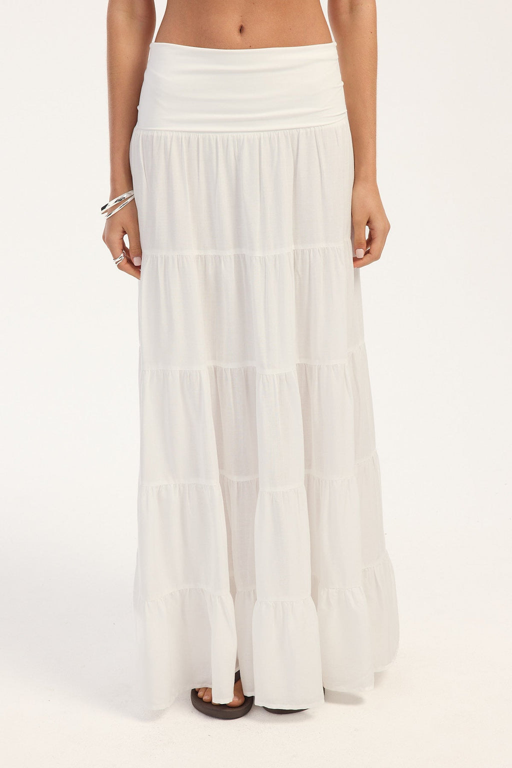 Luck + Trouble Paige Tiered Maxi Skirt White