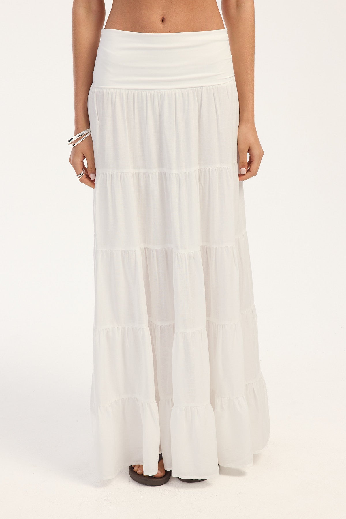 Luck + Trouble Paige Tiered Maxi Skirt White