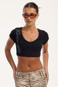 Neovision Snakebite V Neck Cropped Tee Washed Black