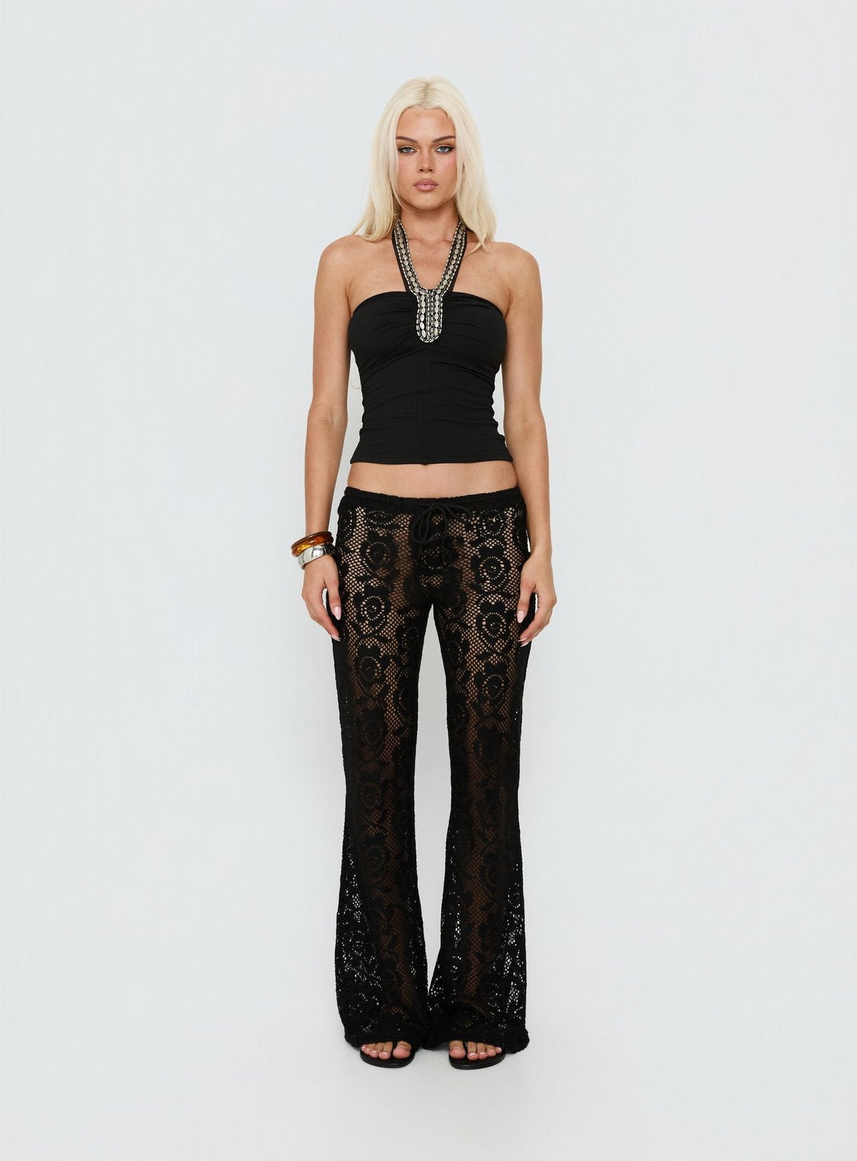 Rosadonna Lace Flare Pants Black